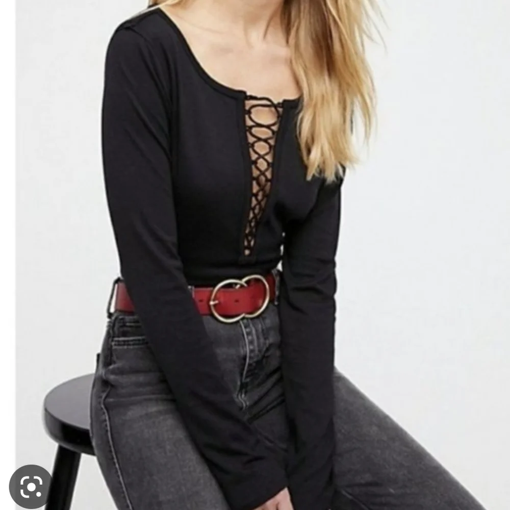 We the Free Jacqui Lace Up Black Top Small Grunge Goth Downtown